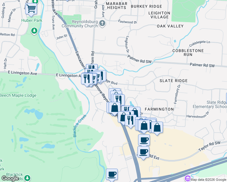 map of restaurants, bars, coffee shops, grocery stores, and more near 2048 Opal Street in Reynoldsburg