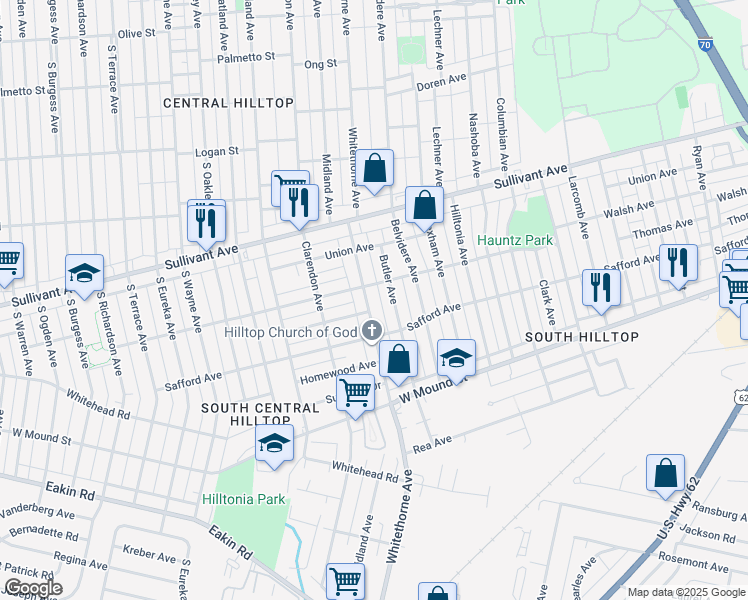 map of restaurants, bars, coffee shops, grocery stores, and more near 600 Whitethorne Avenue in Columbus