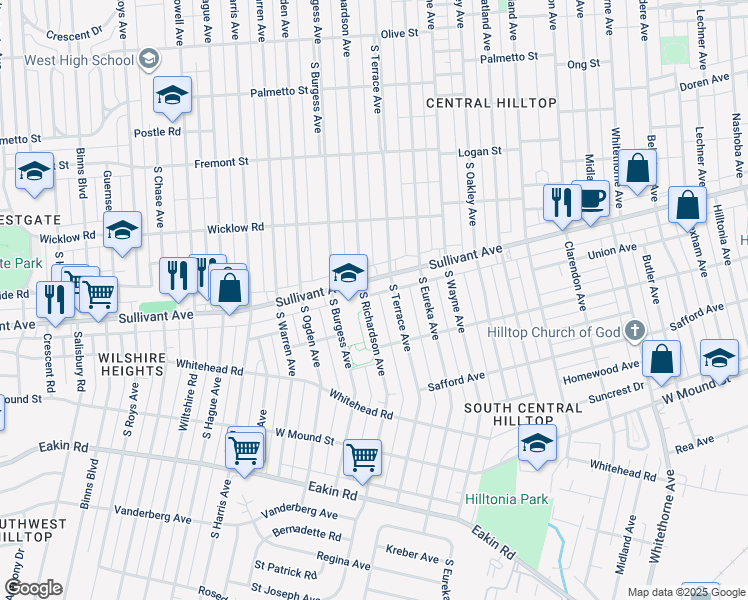 map of restaurants, bars, coffee shops, grocery stores, and more near 566 South Richardson Avenue in Columbus