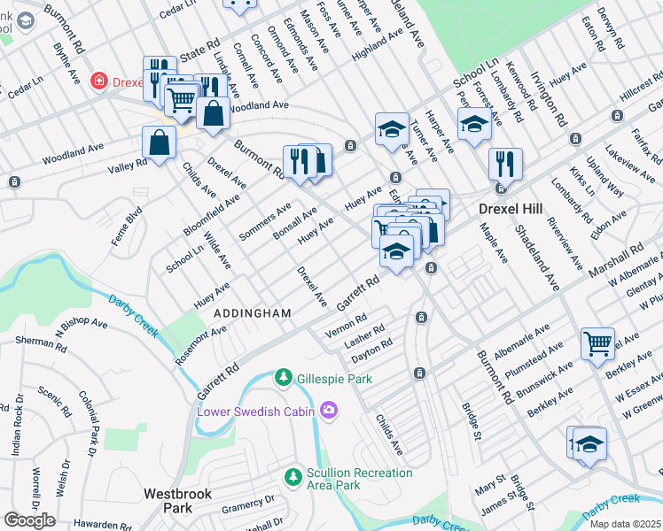 map of restaurants, bars, coffee shops, grocery stores, and more near 4028 Rosemont Ave in Drexel Hill