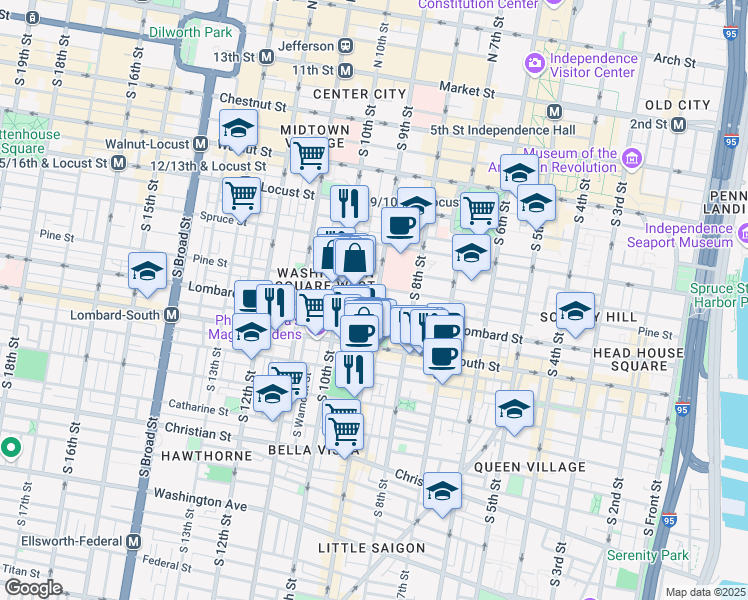 map of restaurants, bars, coffee shops, grocery stores, and more near 400 South 9th Street in Philadelphia