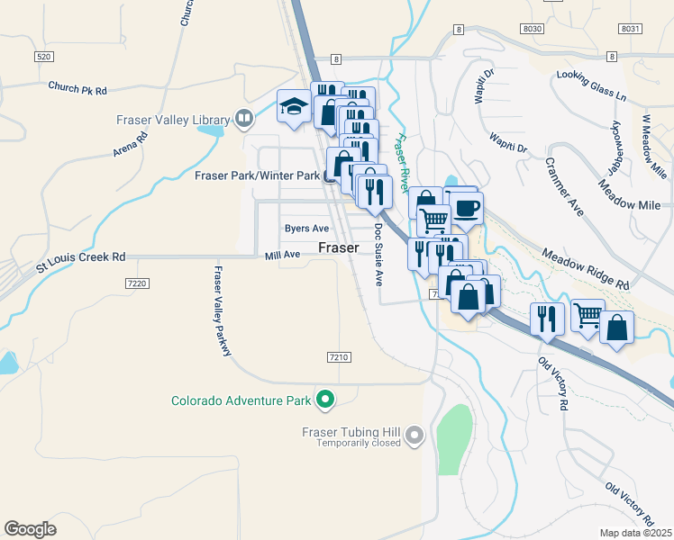 map of restaurants, bars, coffee shops, grocery stores, and more near 200 Saddlehorn Drive in Grand County