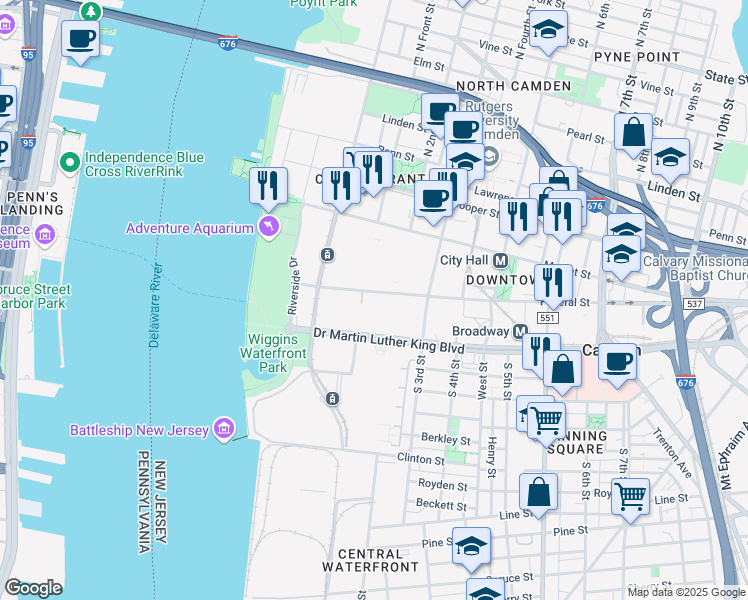 map of restaurants, bars, coffee shops, grocery stores, and more near 200 Federal Street in Camden