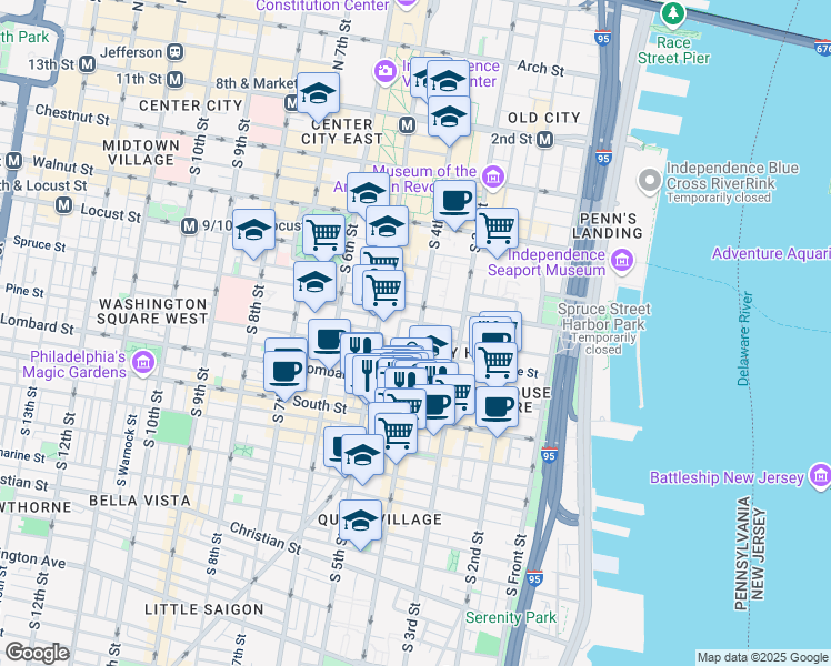 map of restaurants, bars, coffee shops, grocery stores, and more near in Philadelphia