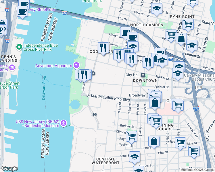 map of restaurants, bars, coffee shops, grocery stores, and more near 200 Federal Street in Camden