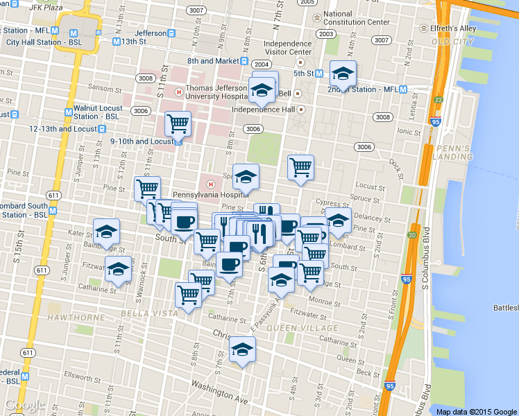 map of restaurants, bars, coffee shops, grocery stores, and more near 640 Addison Street in Philadelphia