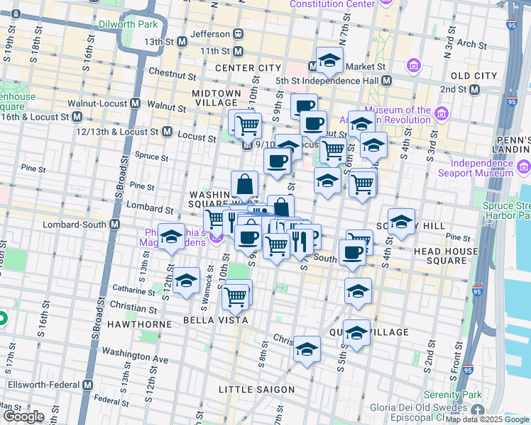 map of restaurants, bars, coffee shops, grocery stores, and more near 816 Lombard Street in Philadelphia