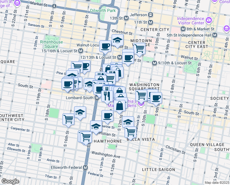 map of restaurants, bars, coffee shops, grocery stores, and more near in Philadelphia