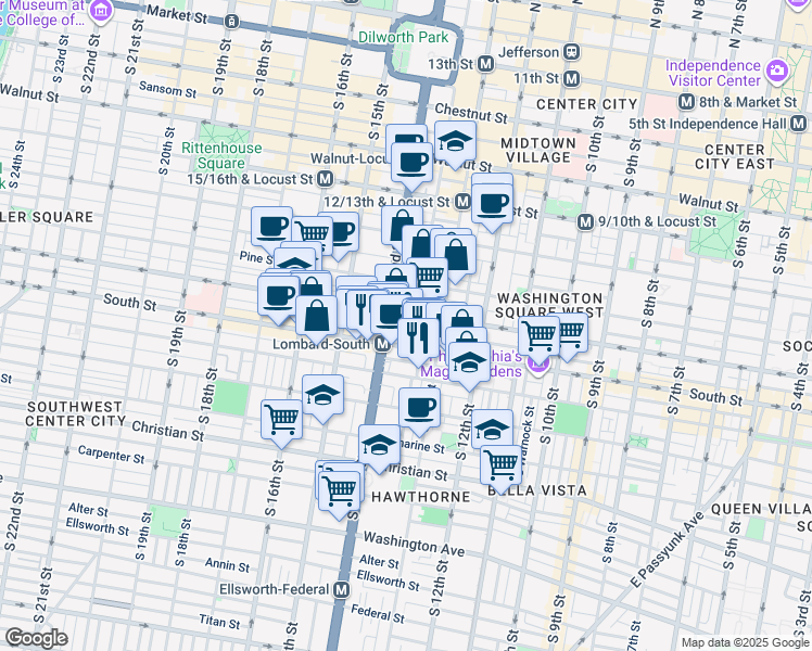 map of restaurants, bars, coffee shops, grocery stores, and more near in Philadelphia