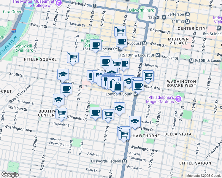 map of restaurants, bars, coffee shops, grocery stores, and more near in Philadelphia