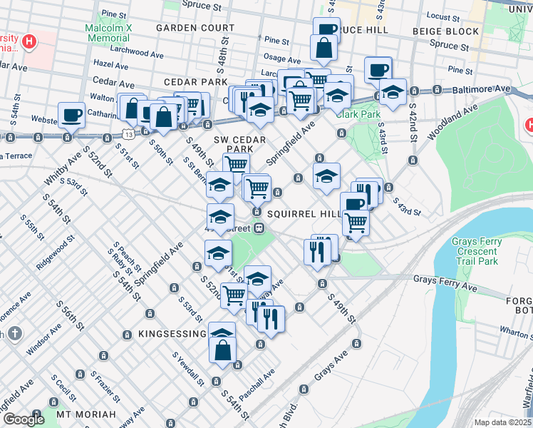 map of restaurants, bars, coffee shops, grocery stores, and more near in Philadelphia