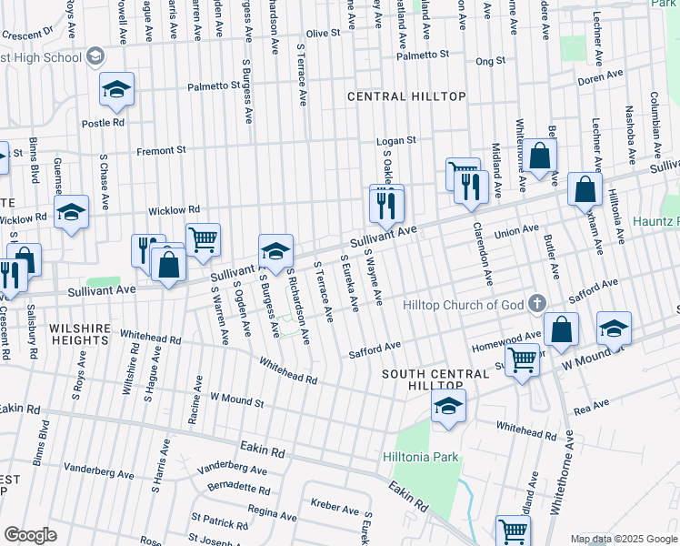 map of restaurants, bars, coffee shops, grocery stores, and more near 568 South Terrace Avenue in Columbus