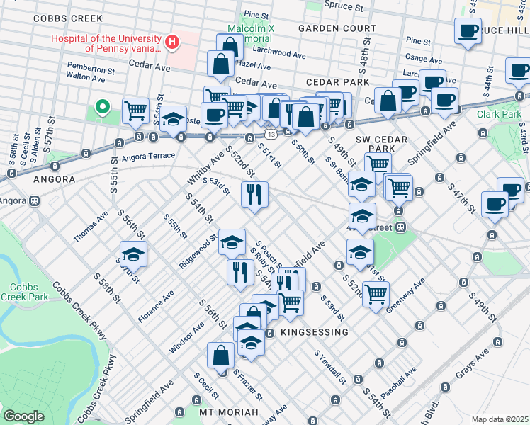 map of restaurants, bars, coffee shops, grocery stores, and more near 5226 Florence Avenue in Philadelphia