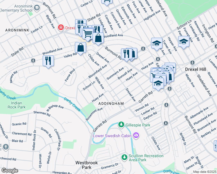 map of restaurants, bars, coffee shops, grocery stores, and more near 514 Childs Avenue in Drexel Hill