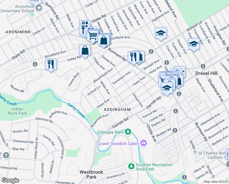 map of restaurants, bars, coffee shops, grocery stores, and more near 514 Childs Avenue in Drexel Hill