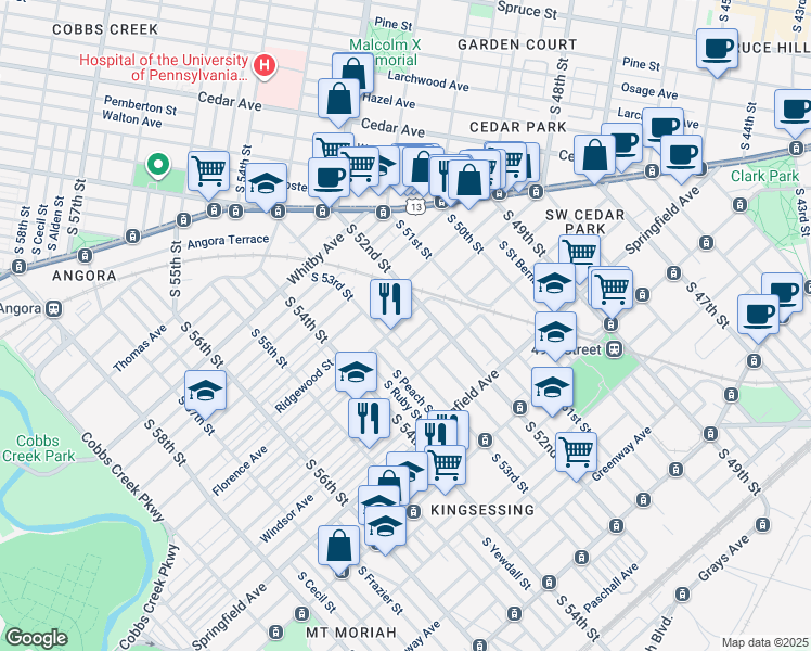 map of restaurants, bars, coffee shops, grocery stores, and more near 5226 Florence Avenue in Philadelphia