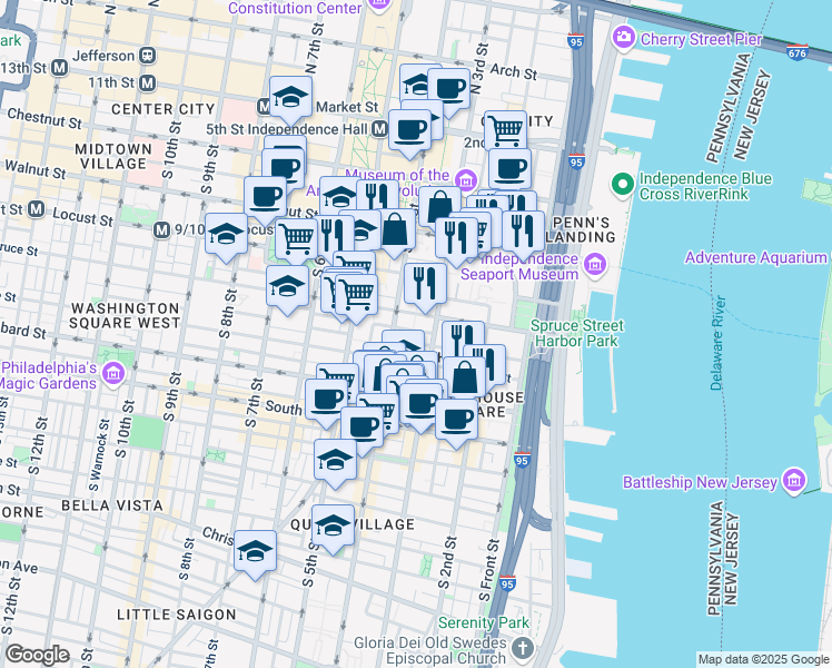map of restaurants, bars, coffee shops, grocery stores, and more near in Philadelphia