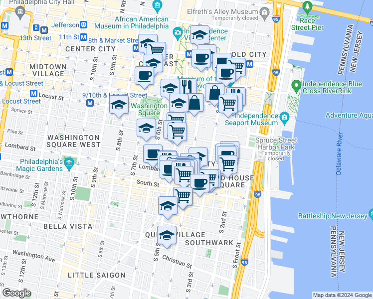 map of restaurants, bars, coffee shops, grocery stores, and more near 323 Lawrence Court in Philadelphia