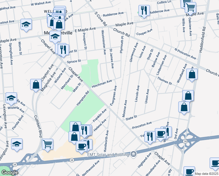 map of restaurants, bars, coffee shops, grocery stores, and more near 300 Evergreen Avenue in Cherry Hill