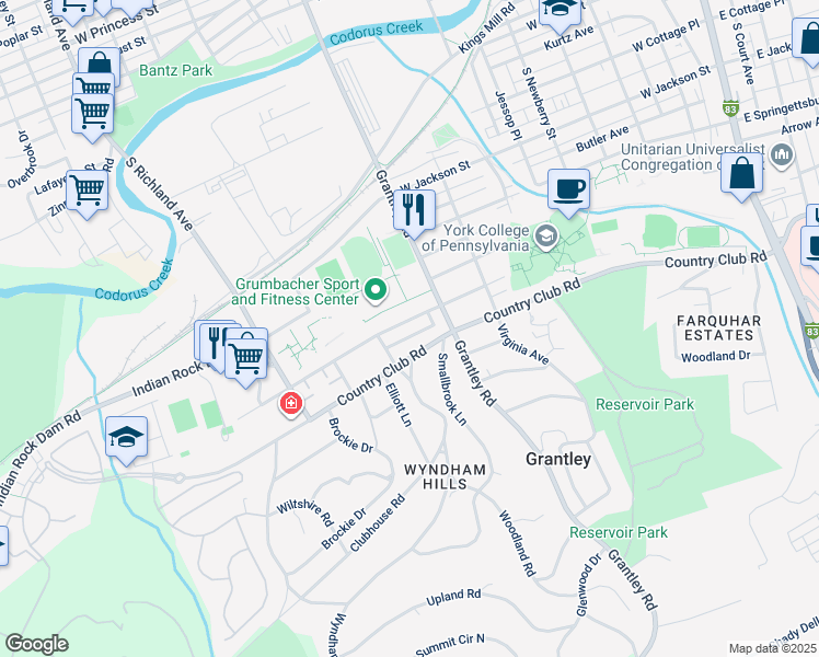 map of restaurants, bars, coffee shops, grocery stores, and more near 646 Colonial Avenue in York