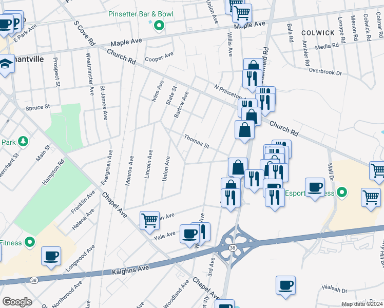 map of restaurants, bars, coffee shops, grocery stores, and more near 309 Petitt Avenue in Cherry Hill