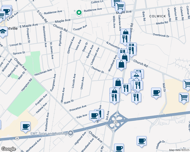 map of restaurants, bars, coffee shops, grocery stores, and more near 309 Petitt Avenue in Cherry Hill
