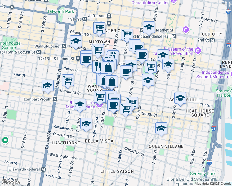 map of restaurants, bars, coffee shops, grocery stores, and more near in Philadelphia