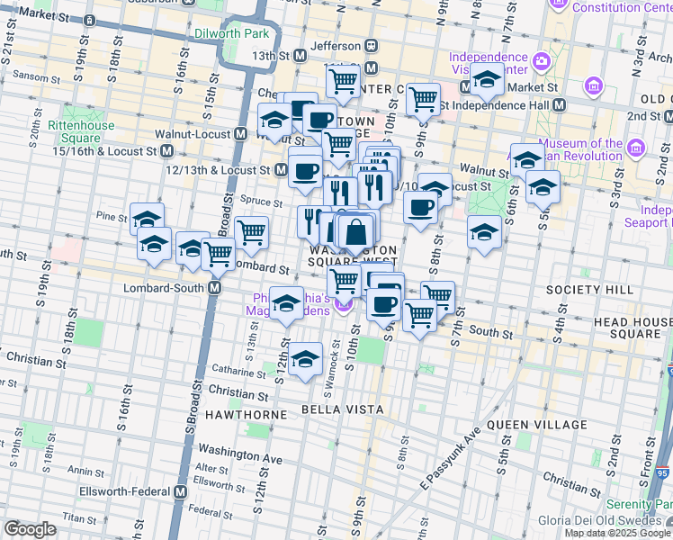 map of restaurants, bars, coffee shops, grocery stores, and more near in Philadelphia