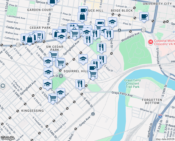 map of restaurants, bars, coffee shops, grocery stores, and more near 1206 South Markoe Street in Philadelphia