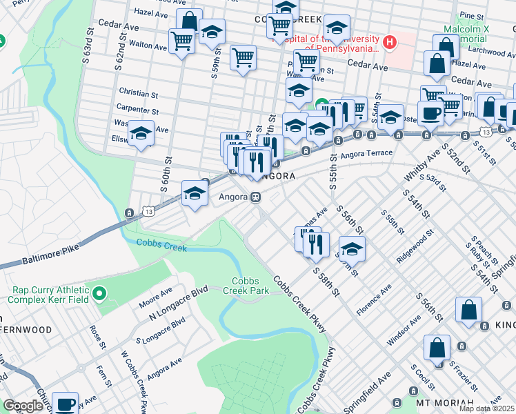 map of restaurants, bars, coffee shops, grocery stores, and more near in Philadelphia