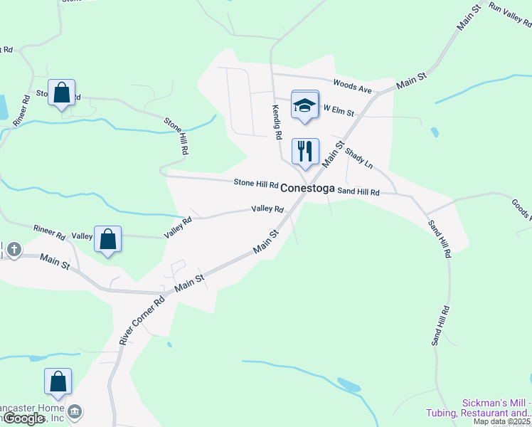 map of restaurants, bars, coffee shops, grocery stores, and more near 40 Valley Road in Conestoga