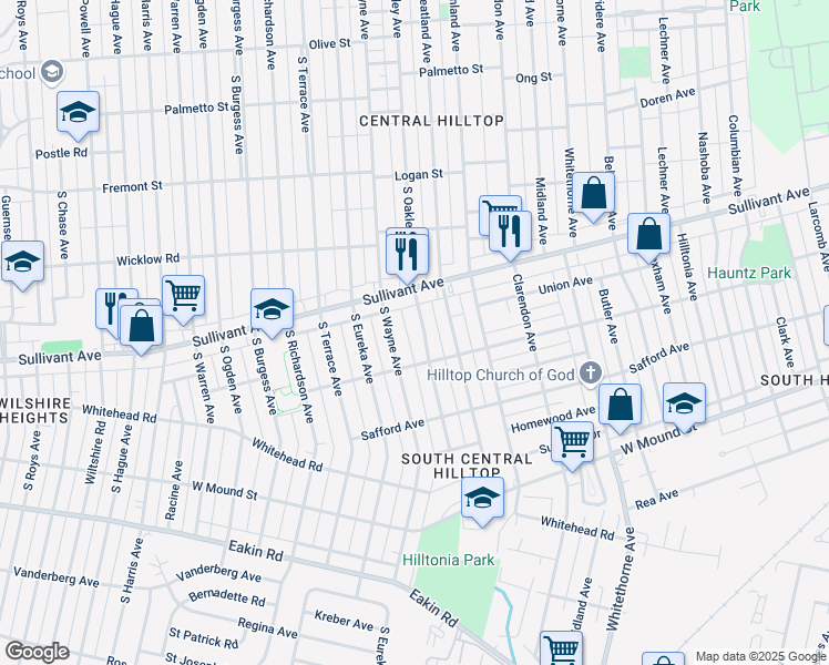 map of restaurants, bars, coffee shops, grocery stores, and more near in Columbus