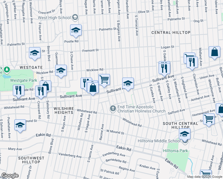 map of restaurants, bars, coffee shops, grocery stores, and more near 487 South Ogden Avenue in Columbus