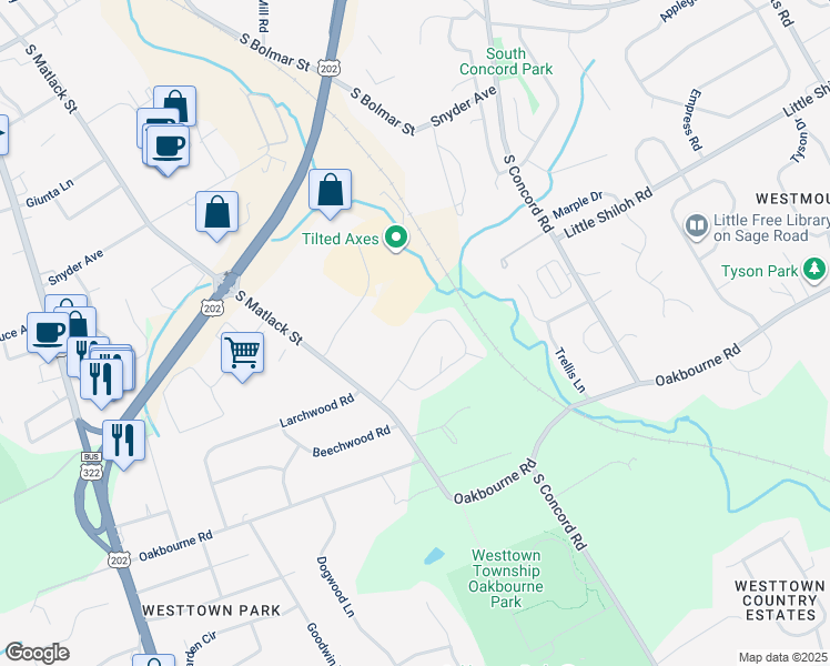 map of restaurants, bars, coffee shops, grocery stores, and more near 563 Coventry Lane in West Chester