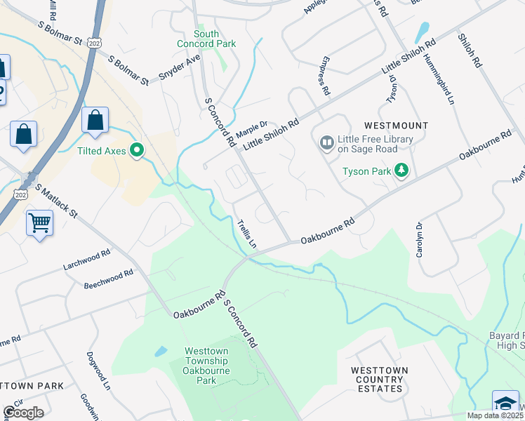 map of restaurants, bars, coffee shops, grocery stores, and more near in West Chester