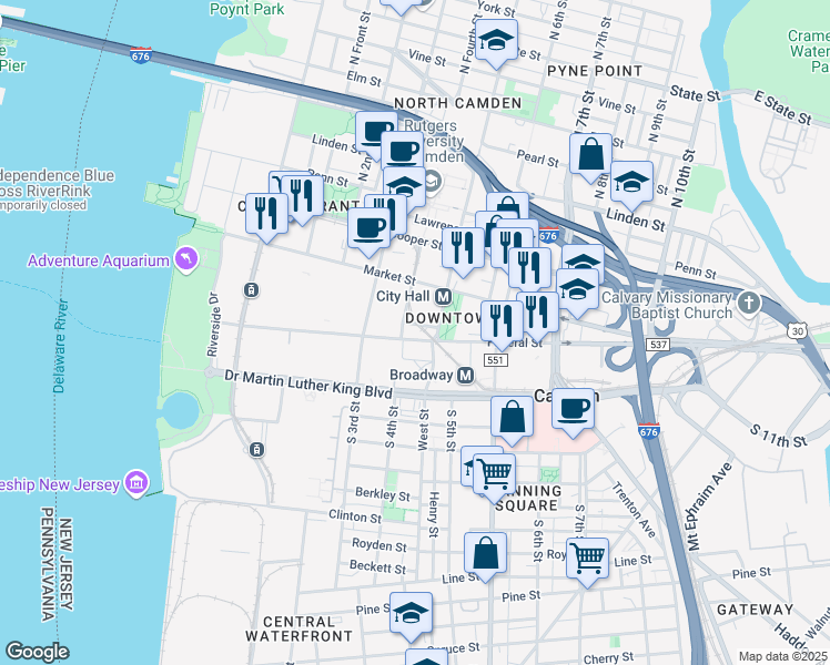map of restaurants, bars, coffee shops, grocery stores, and more near 333 Arch Street in Camden