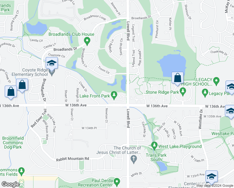 map of restaurants, bars, coffee shops, grocery stores, and more near 13700 Troon Court in Broomfield