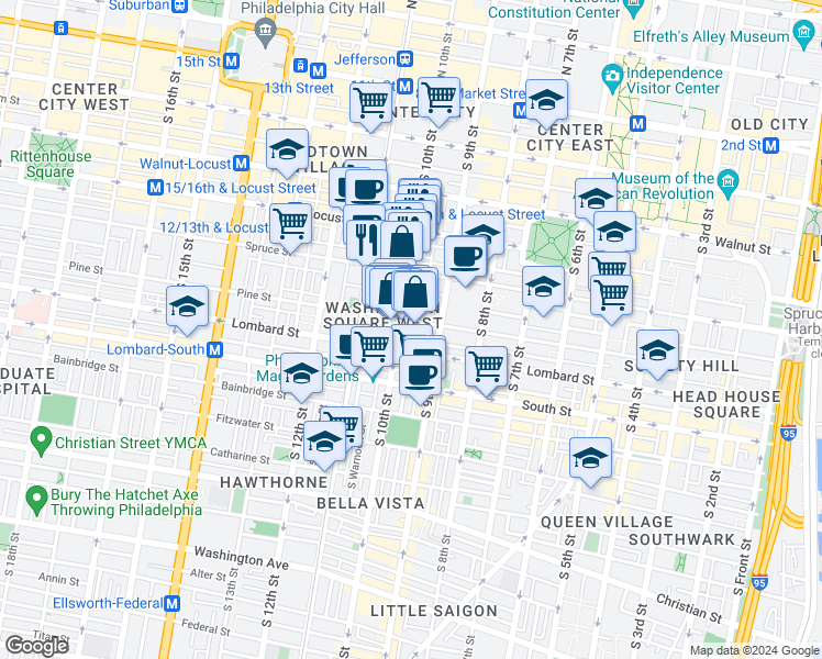 map of restaurants, bars, coffee shops, grocery stores, and more near 922 Clinton Street in Philadelphia