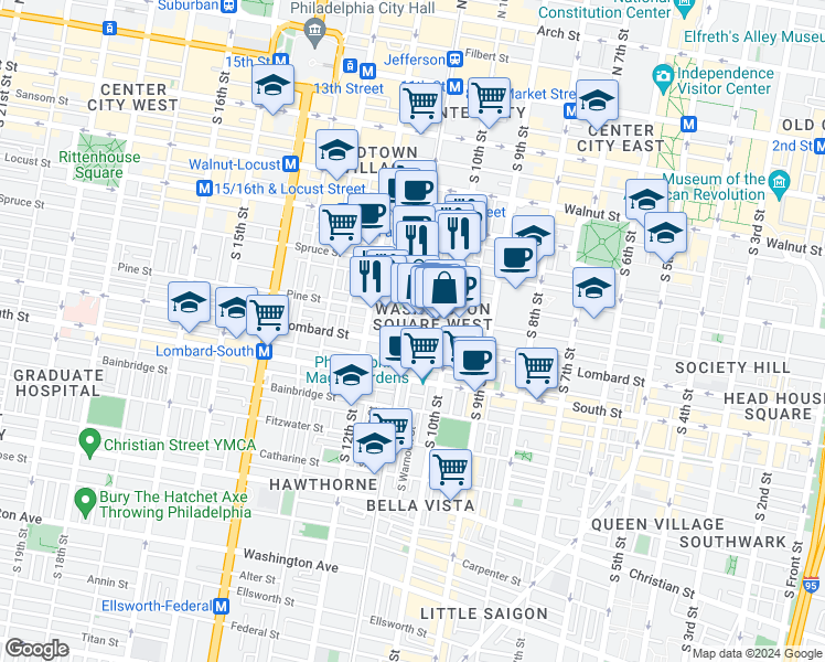 map of restaurants, bars, coffee shops, grocery stores, and more near in Philadelphia