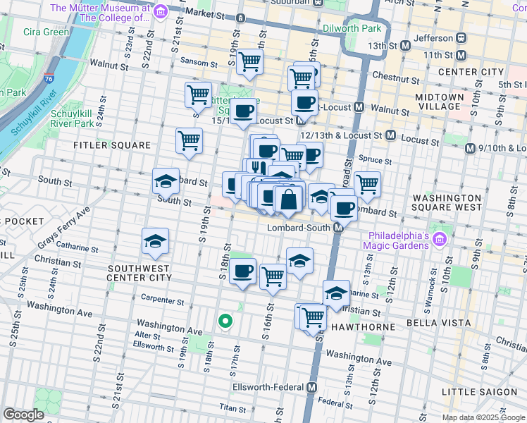 map of restaurants, bars, coffee shops, grocery stores, and more near in Philadelphia