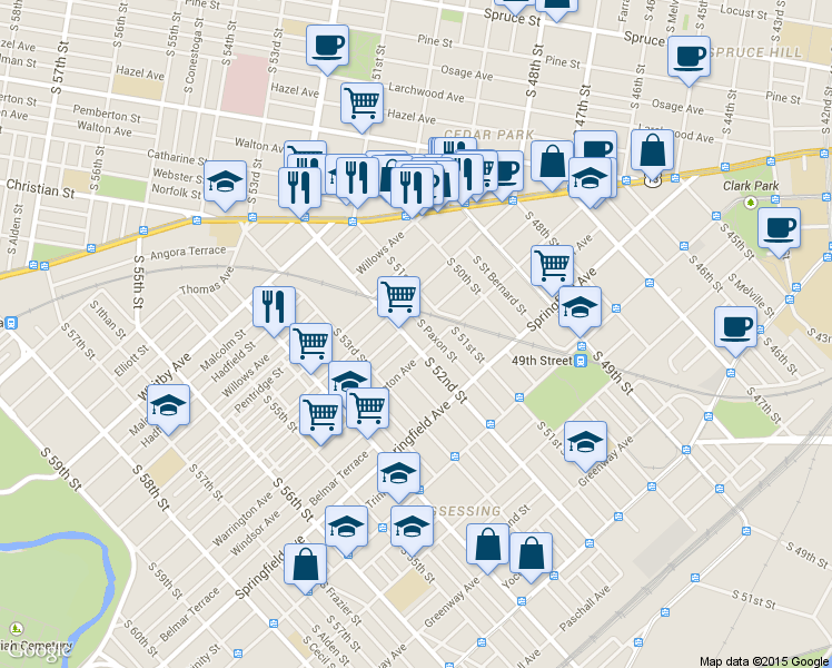 map of restaurants, bars, coffee shops, grocery stores, and more near in Philadelphia