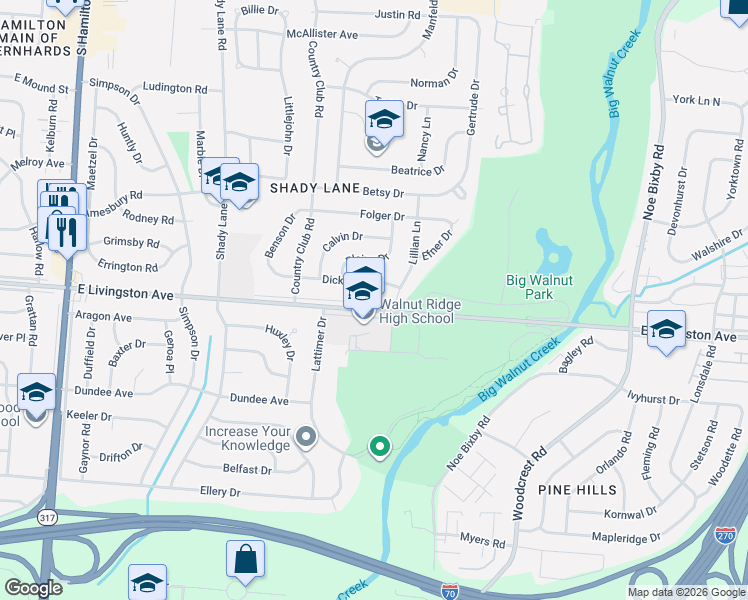 map of restaurants, bars, coffee shops, grocery stores, and more near 4902 Dickens Drive in Columbus