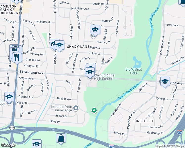 map of restaurants, bars, coffee shops, grocery stores, and more near 4902 Dickens Drive in Columbus