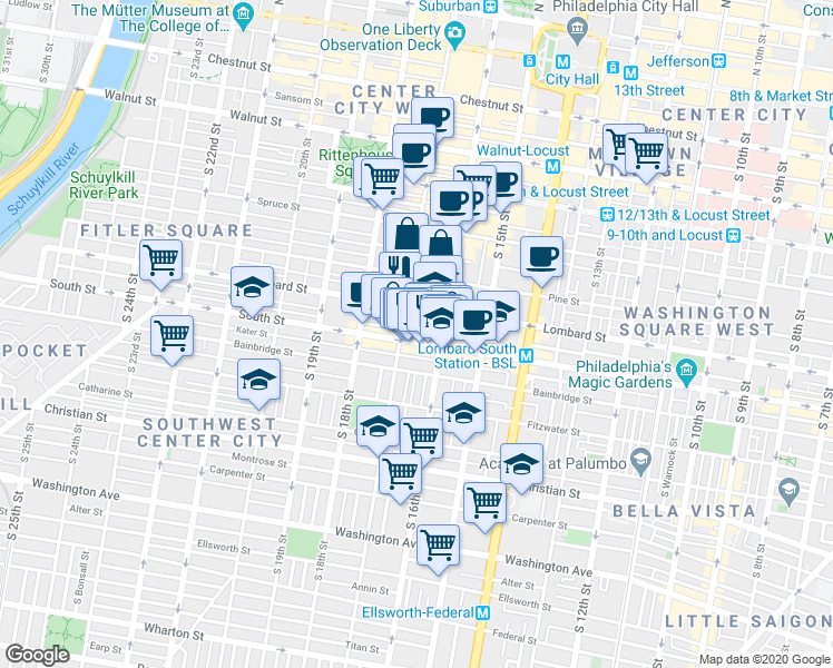 map of restaurants, bars, coffee shops, grocery stores, and more near 1630 Rodman Street in Philadelphia
