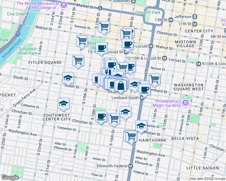map of restaurants, bars, coffee shops, grocery stores, and more near 1628 Rodman Street in Philadelphia