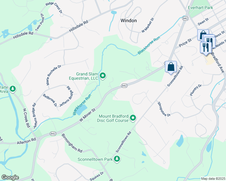 map of restaurants, bars, coffee shops, grocery stores, and more near 882 Pennsylvania 842 in West Chester