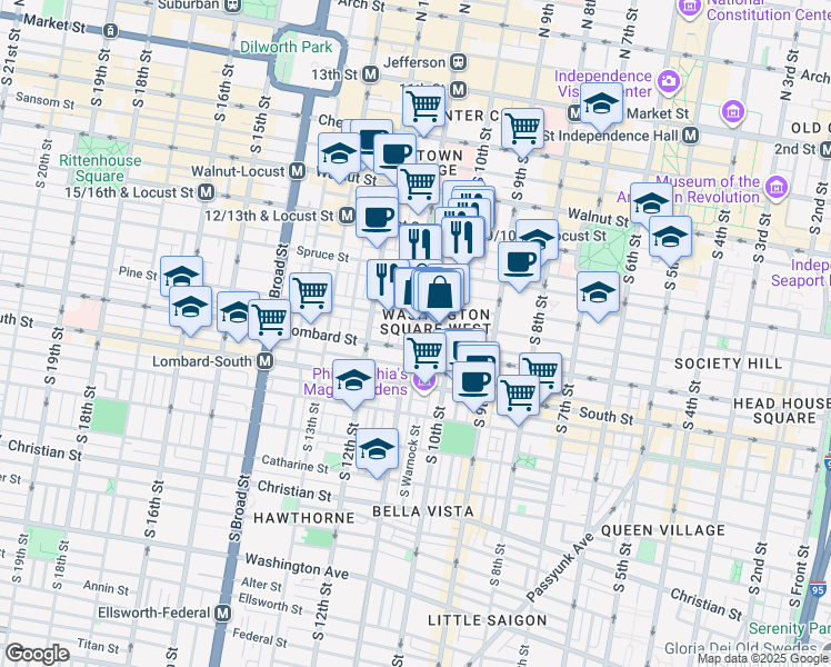 map of restaurants, bars, coffee shops, grocery stores, and more near in Philadelphia