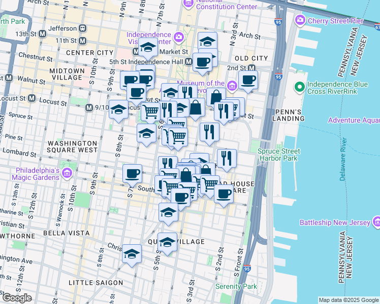 map of restaurants, bars, coffee shops, grocery stores, and more near 317 Lawrence Court in Philadelphia