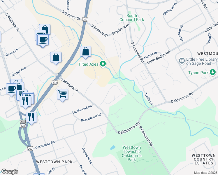 map of restaurants, bars, coffee shops, grocery stores, and more near 571 Coventry Lane in West Chester