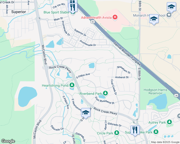 map of restaurants, bars, coffee shops, grocery stores, and more near 1095 South Pitkin Avenue in Superior